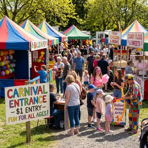 Fun $1 Outdoor Carnival with Games and Food Stalls