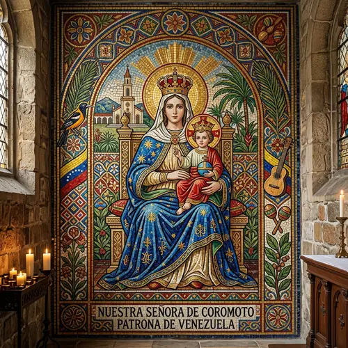 Vibrant Mosaic of the Virgin of Coromoto Art