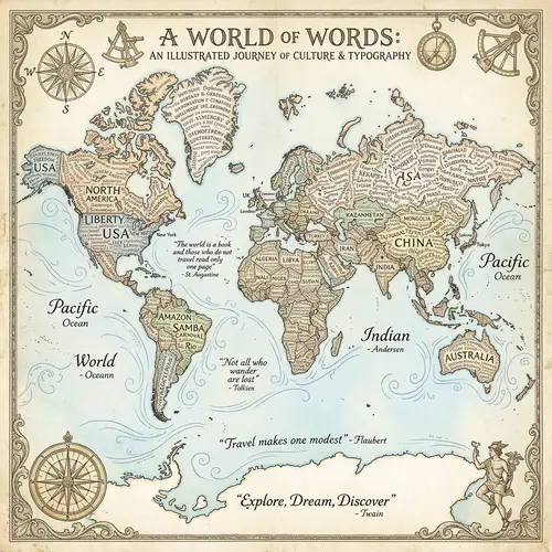Intricately Designed Word Map: Geography & Language Art
