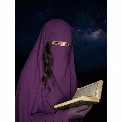 Beautiful Muslim Woman in Purple Niqab | Striking Brown Eyes | Starry Sky