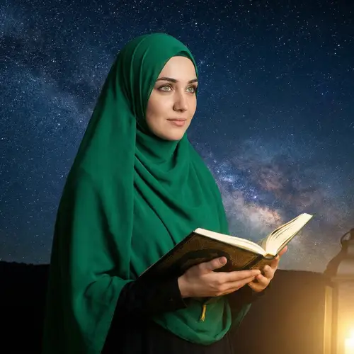 Beautiful Muslim Woman with Green Eyes in Green Hijab