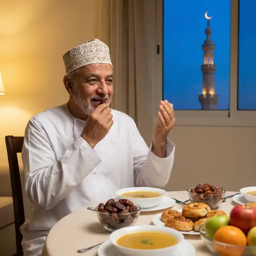 Muslim Man Celebrating Ramadan with Iftar Traditions