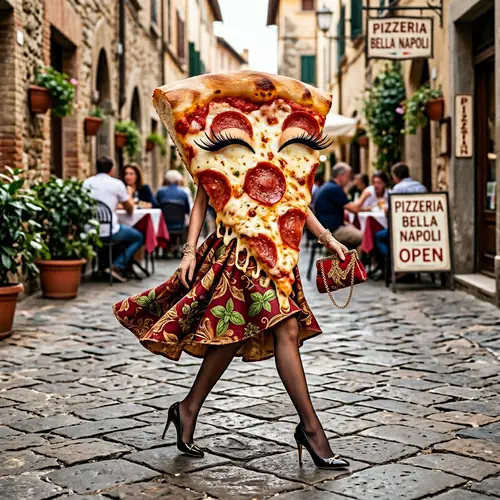 Charming Pizza Slice with Pinup Model Legs
