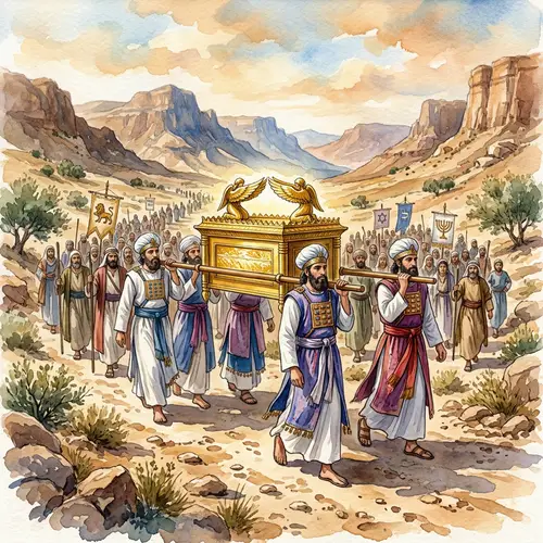 Priests Transporting the Ark of the Covenant in Watercolor