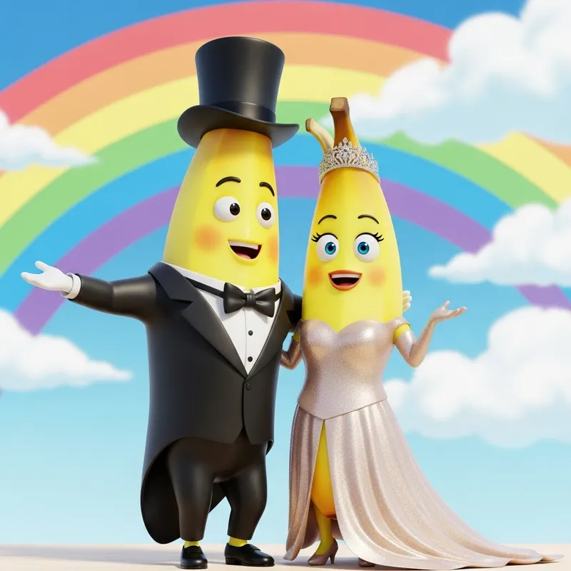 Animated Banana Couple in Fancy Dress