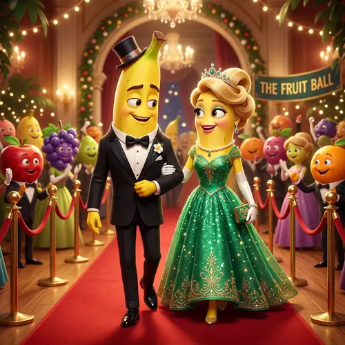 Animated Banana Couple in Fancy Dress
