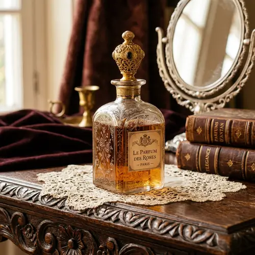 Vintage Perfume Bottle on Antique Table