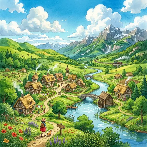 Whimsical Ghibli-Inspired Fantasy Landscape