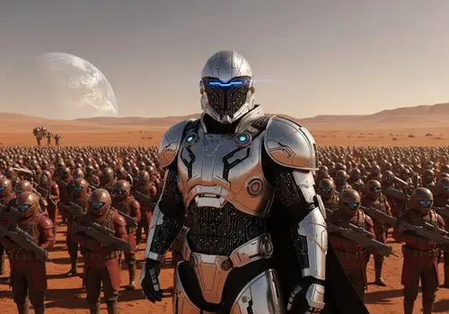 Futuristic Knight on Mars: Epic Sci-Fi Battle