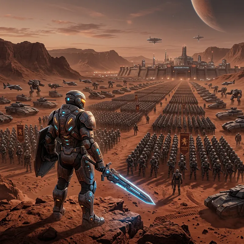 Futuristic Knight on Mars: Epic Sci-Fi Battle Futuristic Knight on Mars: Epic Sci-Fi Battle