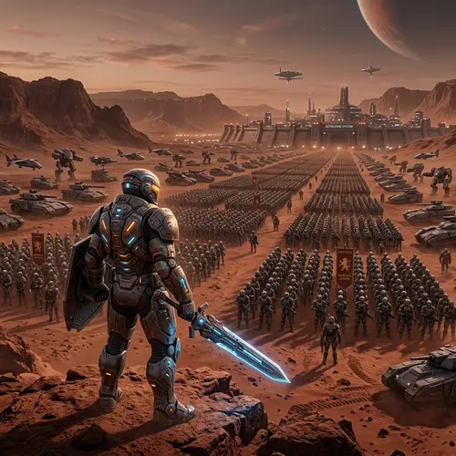 Futuristic Knight on Mars: Epic Sci-Fi Battle