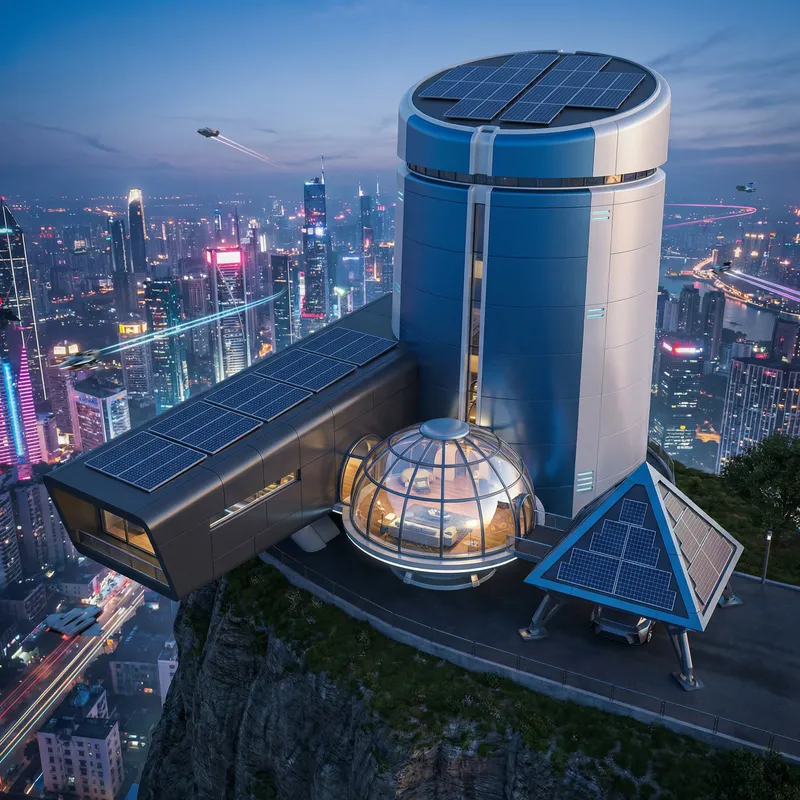 Futuristic House Design with 4 Shapes | Neon Cityscape View