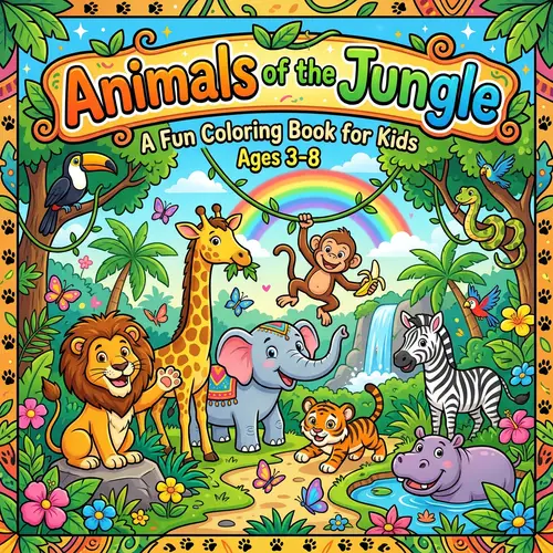 Animals of the Jungle Coloring Book Cover