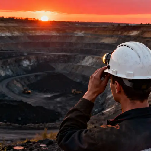 Miner at Sunset in Open-Pit Coal Mine