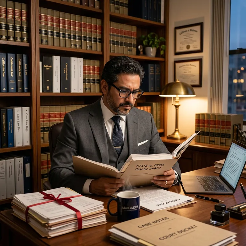 Hispanic Lawyer Reviewing Case Files | Legal Professional Image