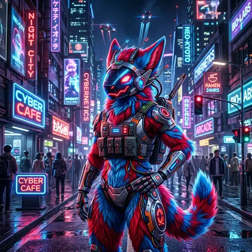 Stunning Protogen with Red & Blue Fur and Eyes