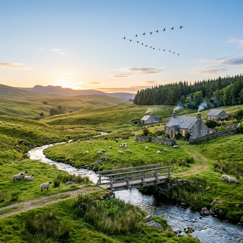 Tranquil Highland Landscape with Sheep Tranquil Highland Landscape with Sheep