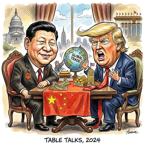 Xi Jinping and Donald Trump Caricature Artwork