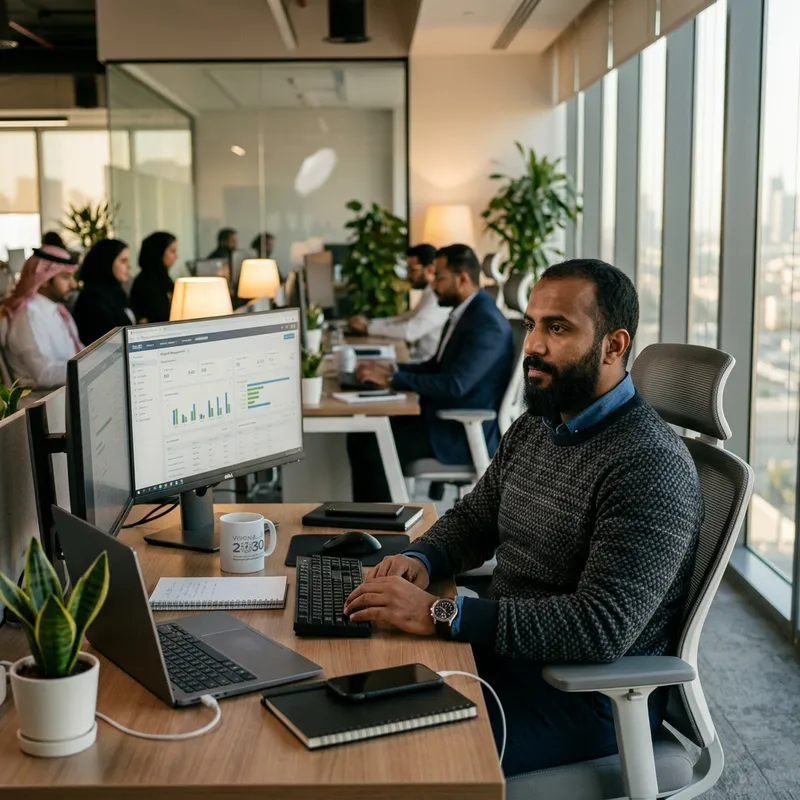 Middle-Eastern Man Sitting at Office Desk