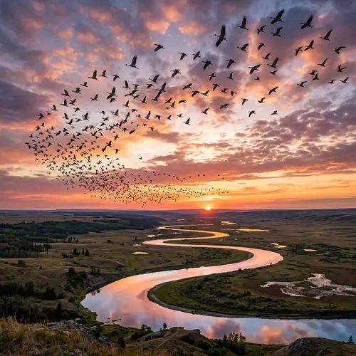 Migration: Birds in the Stunning Sunset Sky