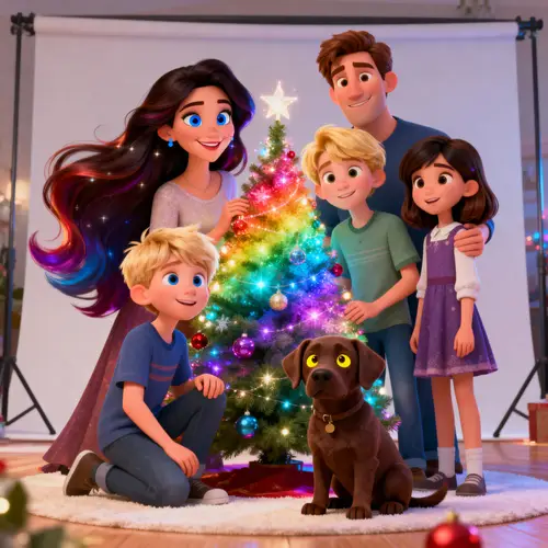 Vibrant Merry Christmas Family Portrait Illustration