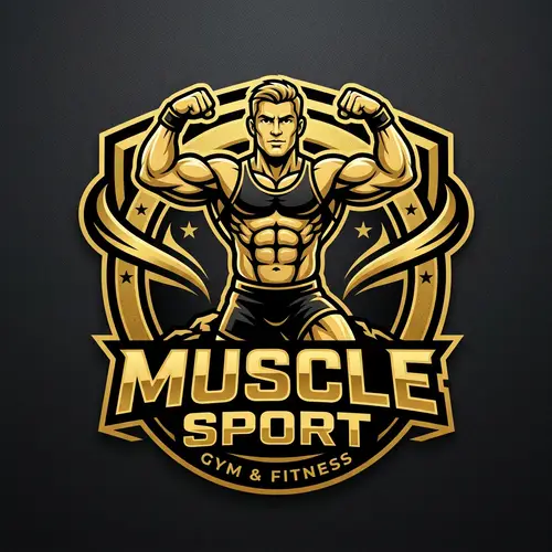Muscle Sport Gym Logo Design | Gold & Black