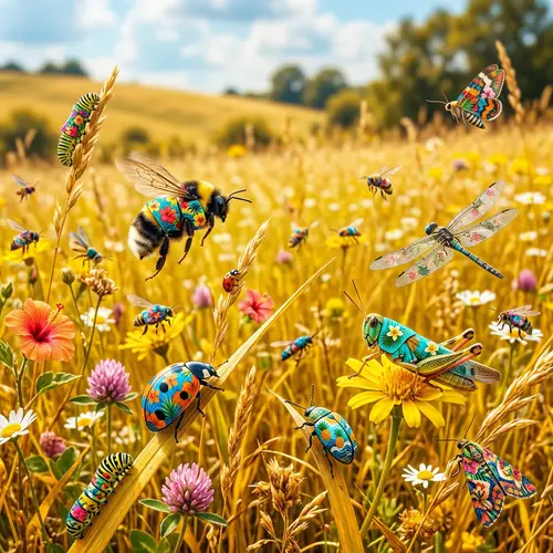 Exotic Bugs in Hawaiian Shirts on a Sunny Meadow