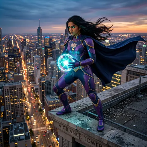 Original South Asian Female Superhero Protecting City