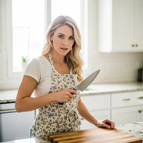 Woman with Blunt Knife in Kitchen