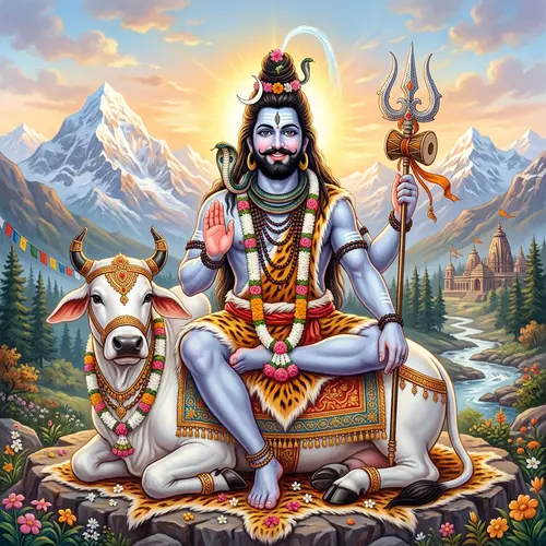 Lord Shiva Divine Trident on White Bull | Serene Spiritual Ambiance