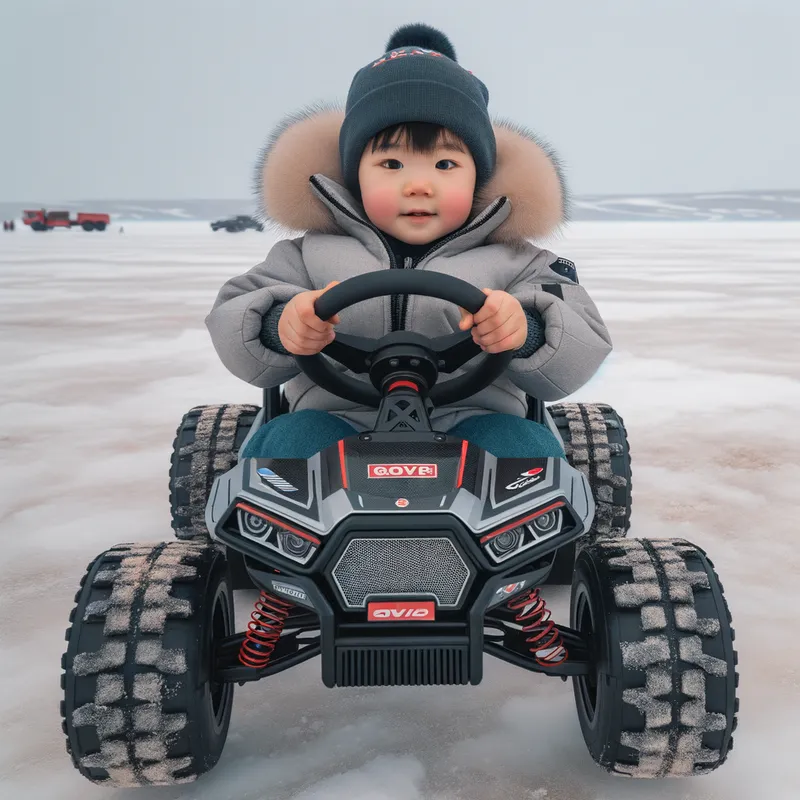 2-Year-Old Chinese Infant Driving F1 Car on Icy Glacier 2-Year-Old Chinese Infant Driving F1 Car on Icy Glacier
