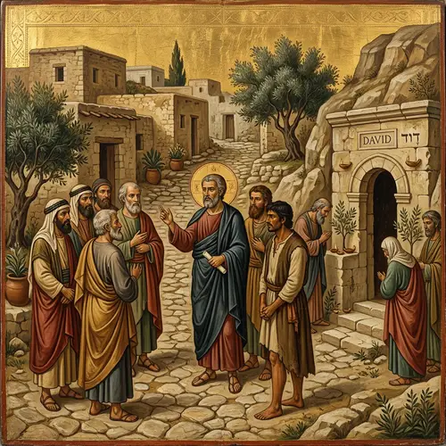 Aged Biblical Scene Depicting Multicultural Group with Central Authority Figure