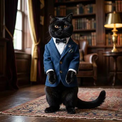 Elegant Cat in Sophisticated Blue Suit