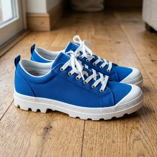 Modern and Stylish Blue Sneakers | Soft Fabric, White Laces