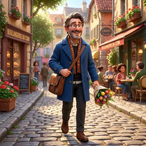 Pixar Style Man in Blue Coat Artwork