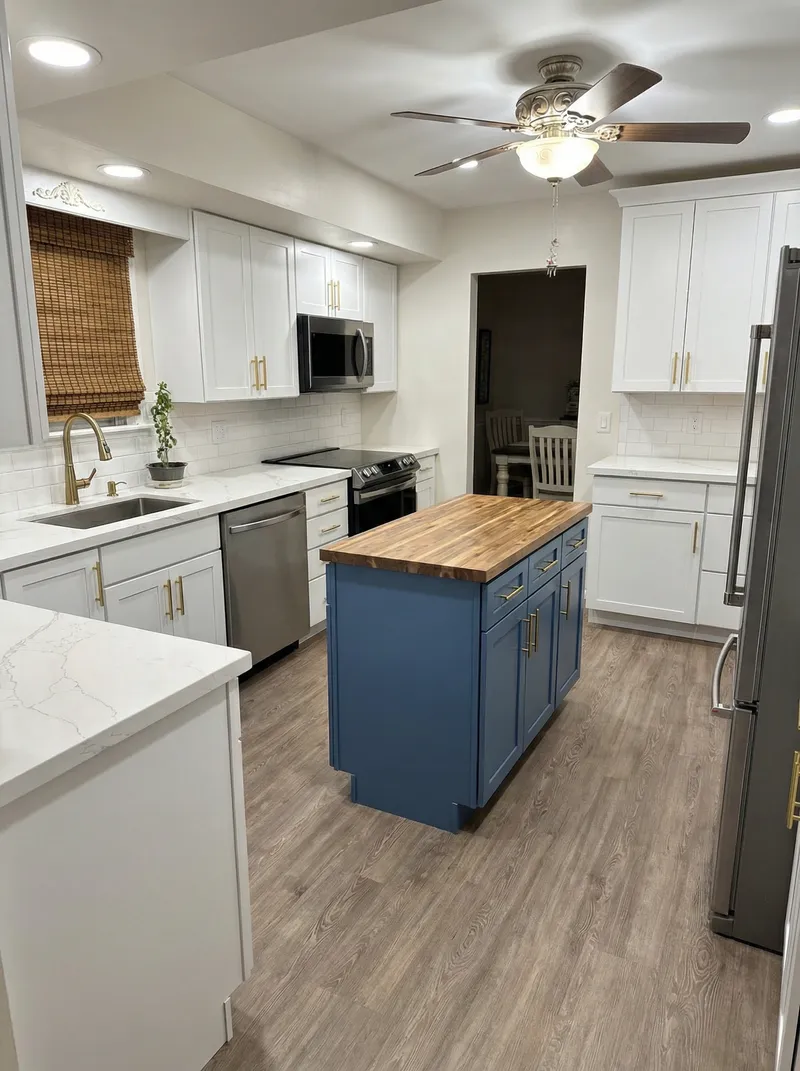 Elegant White Shaker Cabinets with Gold Accents