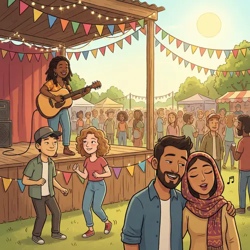 Diverse Group Enjoying Music in Animated Scene