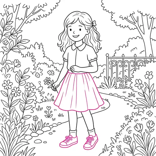 Pink Line Art Skirt and Shoes Design