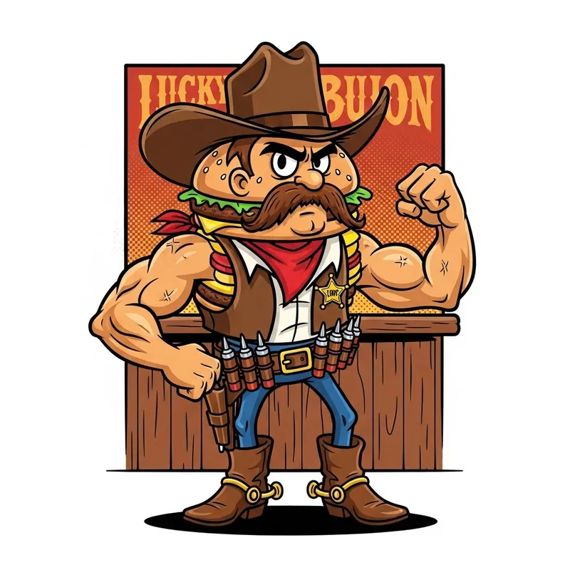 Cowboy Burger Mascot for BBQ Restaurant