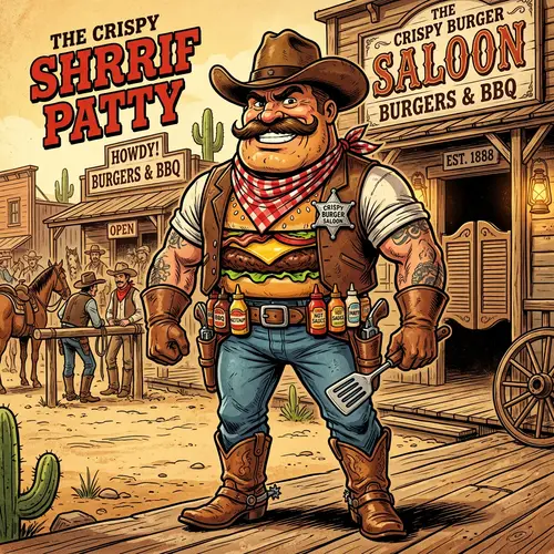 Cowboy Burger Mascot for BBQ Restaurant