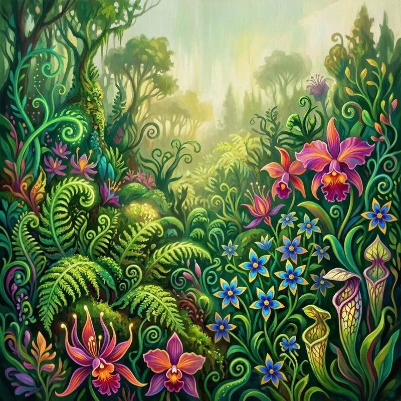 Plant Life in Abstract Wilderness - Lush Flora Imagery