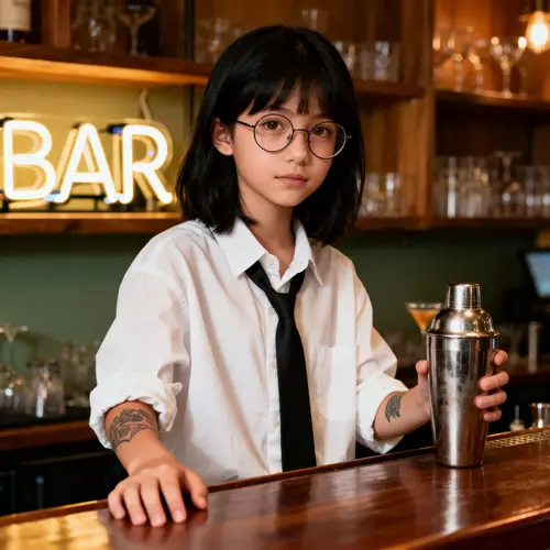 Teenage Bartender: Stylish in Glasses and Tie
