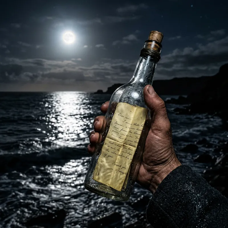 Moonlit Bottle Message: A Poetic Seaside Moment