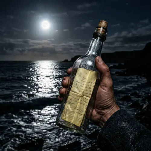 Moonlit Bottle Message: A Poetic Seaside Moment