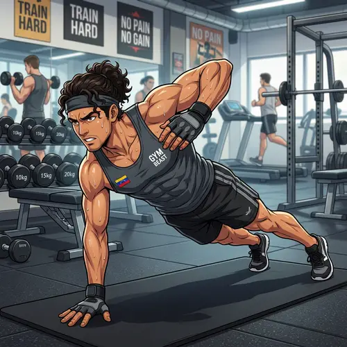 Anime Style Hispanic Man Gym Plank Exercise