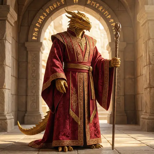 Golden Dragon in Red Robes - Full Body Image