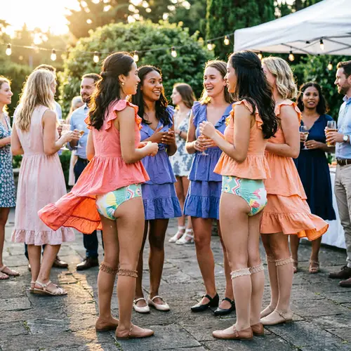 Vibrant Party with Joyful Women in Colorful Dresses