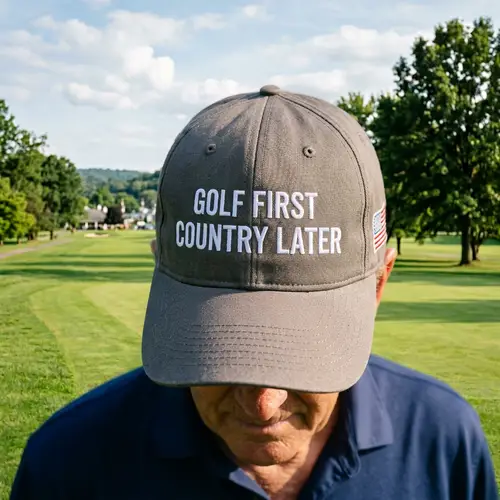 Golf First: Cartoon of Trump Swinging Golf Club