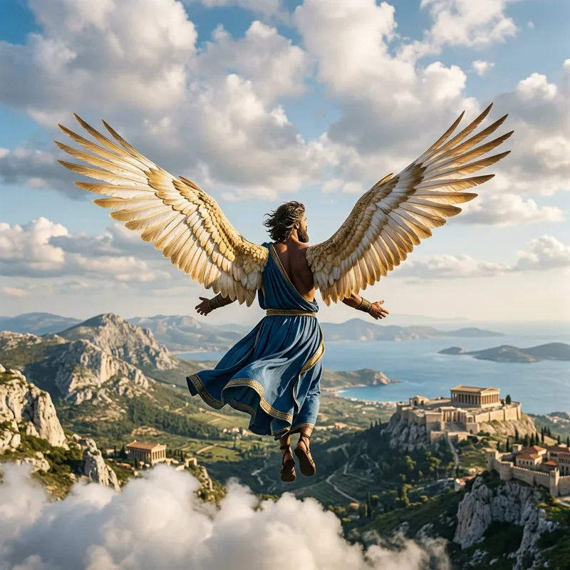 Greek God Soaring Skyward: A Mythical Perspective