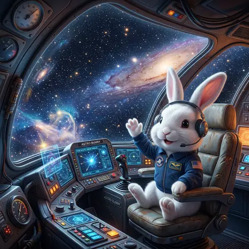 Rabbit Pilot in Spacecraft Waving at Stars